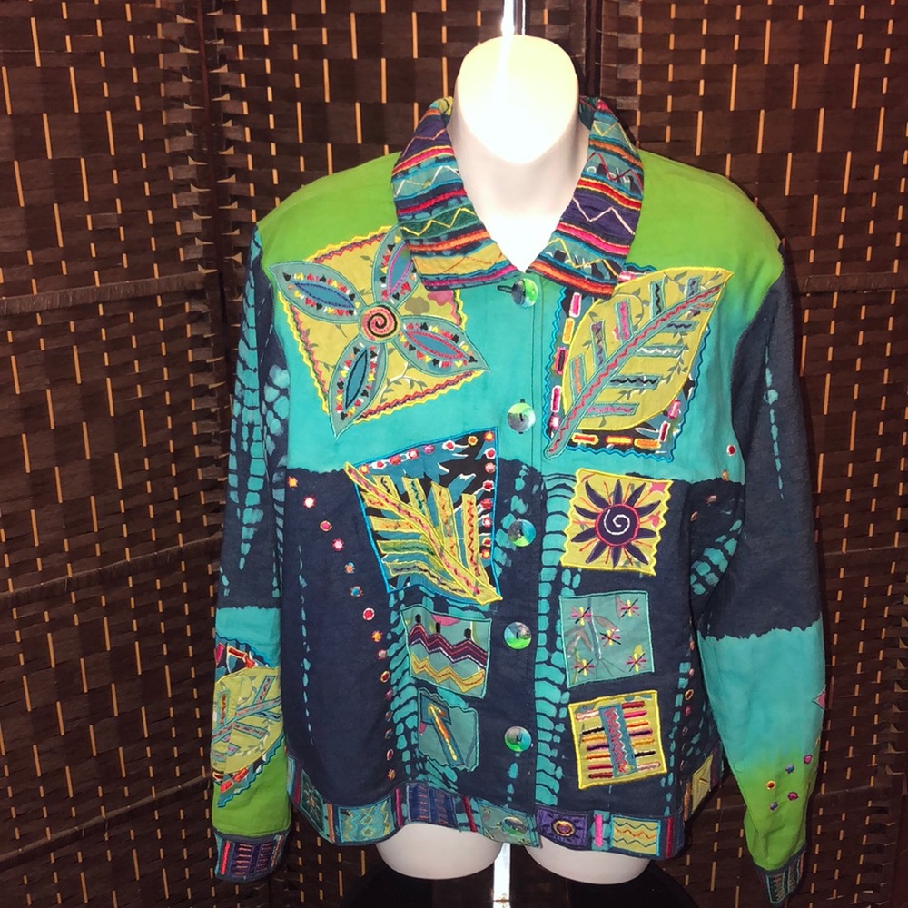 Coldwater Creek jacket patchwork, tie-dye size Large